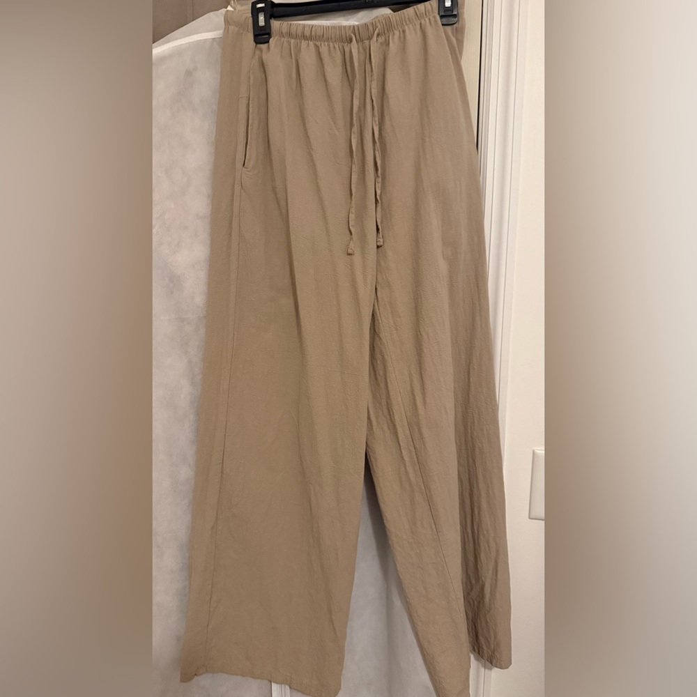 Women's Wide Leg Drawstring Pants - Tan